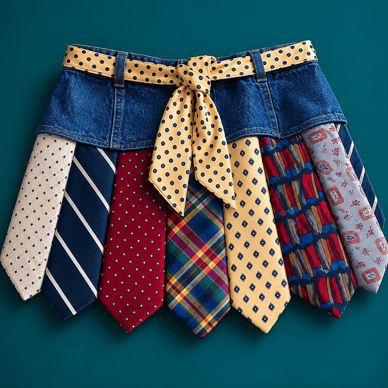 denim skirt with ties as decoration