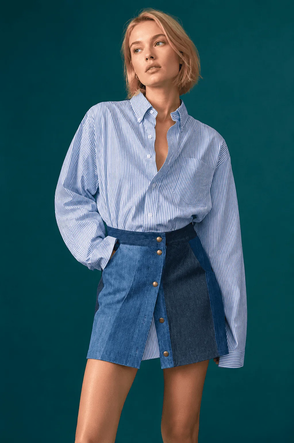 two-tone denim skirt